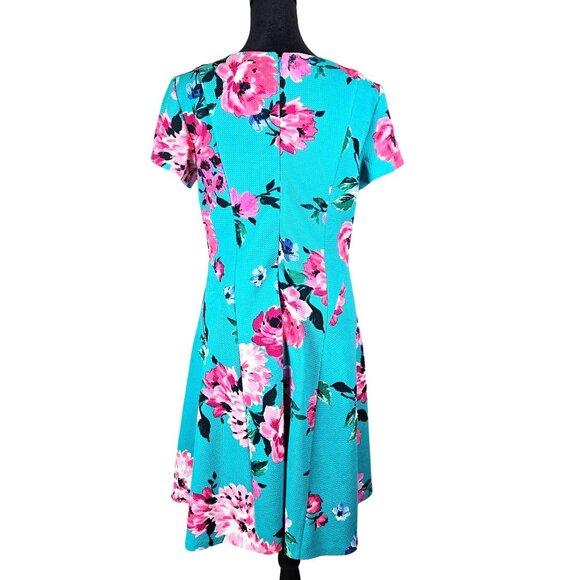 Jessica Howard Fit & Flare Floral Dress Size10P Turquoise Vibrant Casual Work - Picture 4 of 14